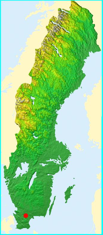 Finja finns i Södra Sverige (röda punkten) 